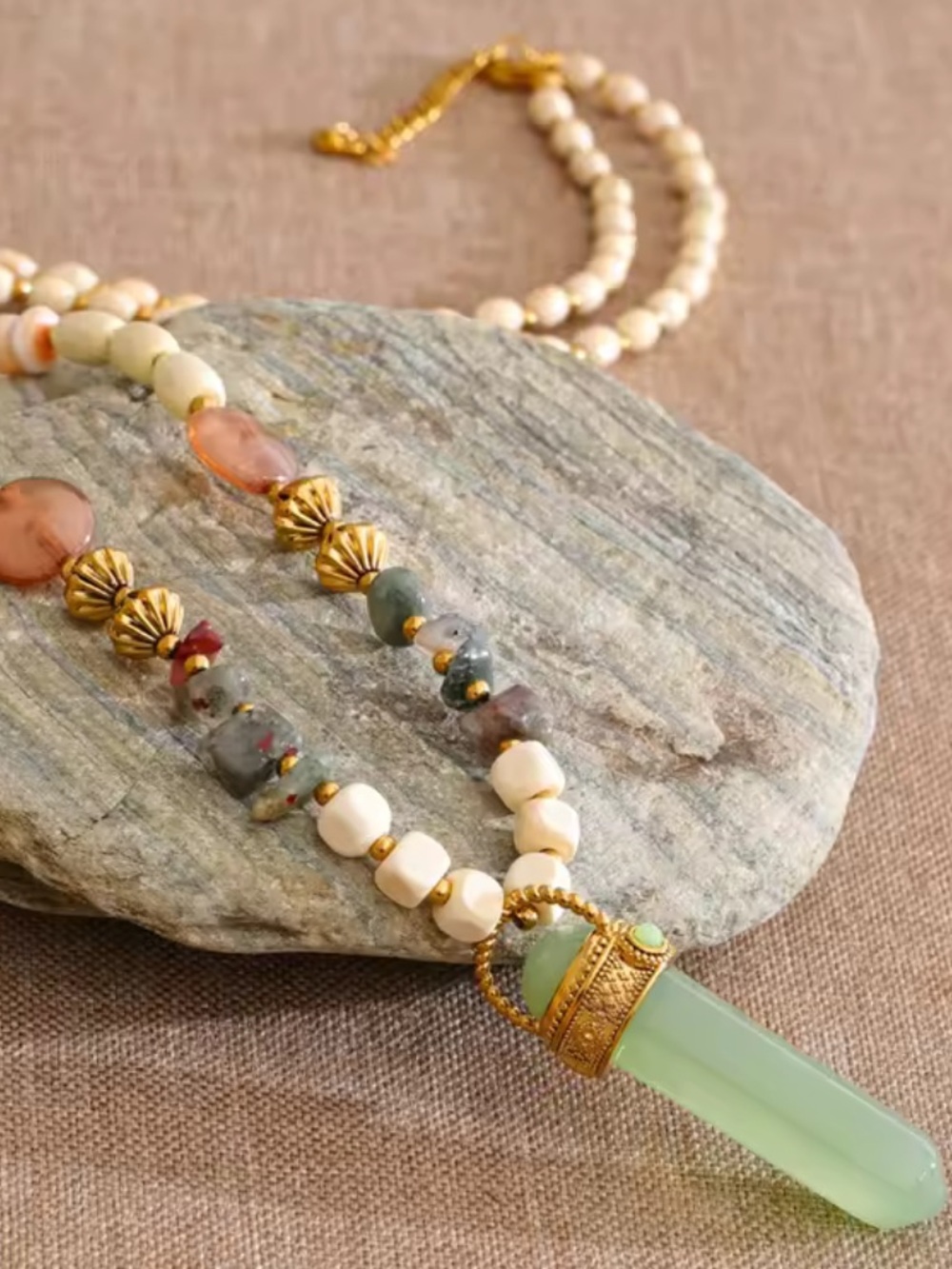 Whimsical Green Jade Beaded Necklace - Picture 11 of 15